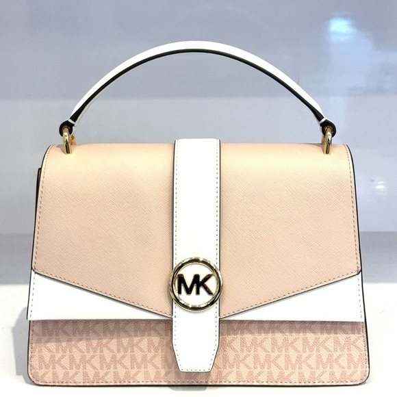 Greenwich Medium Signature Logo Satchel Bag Powder Blush Multi - Picture 2 of 7